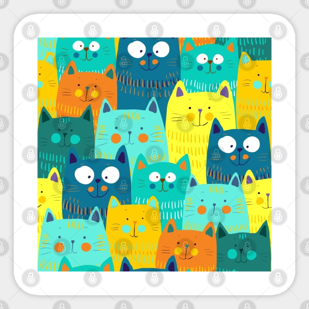 Cute cats colorful seamless pattern Sticker by Marysha_art